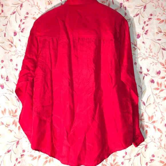 **Daniel Caron Petite Red 100% Silk Button Down Blouse - Picture 7 of 14